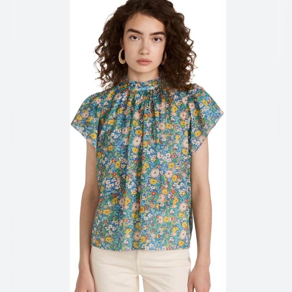 Trovata Birds Of Paradise Carla High Neck Flutter Sleeve Top SZ M‎ Summer Fields